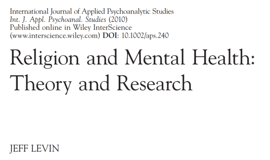 Religion and Mental Health Levin 2010